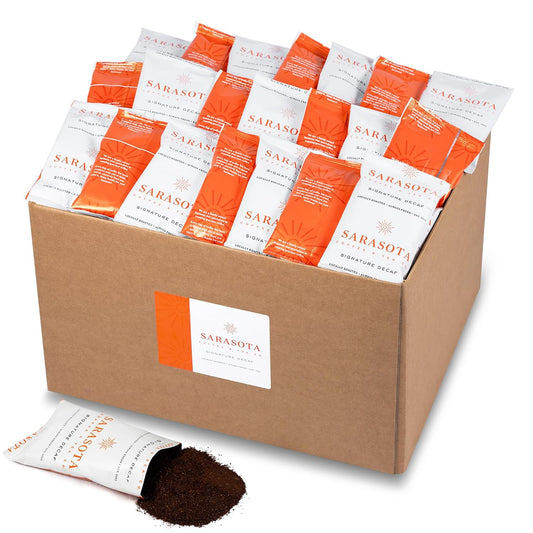 Sarasota Coffee Packs Bulk Ground Packets | Decaf | Gourmet Decaffeinated Assorted Gift Set Sampler | Low Acid Mold Free Single Pot Individual Pouches for 12 Cup Coffee Maker | 1.75 Oz Bags, 100 Count