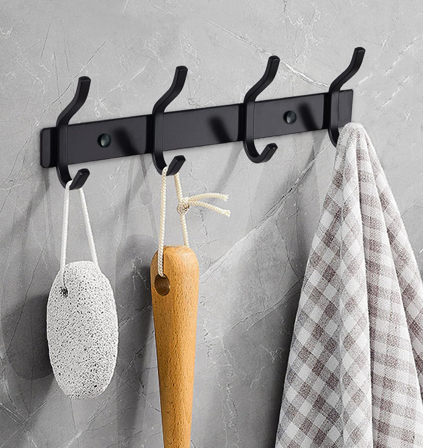 Wall Hooks Heavy Duty, 12 Inch Coat Rack Wall Mount with 4 Hooks, Black Wall Hooks for Hanging Backpack, Bag, Purse, Clothes, Hat, Coat, Towel | Entryway & Bathroom Storage Organization Hanger