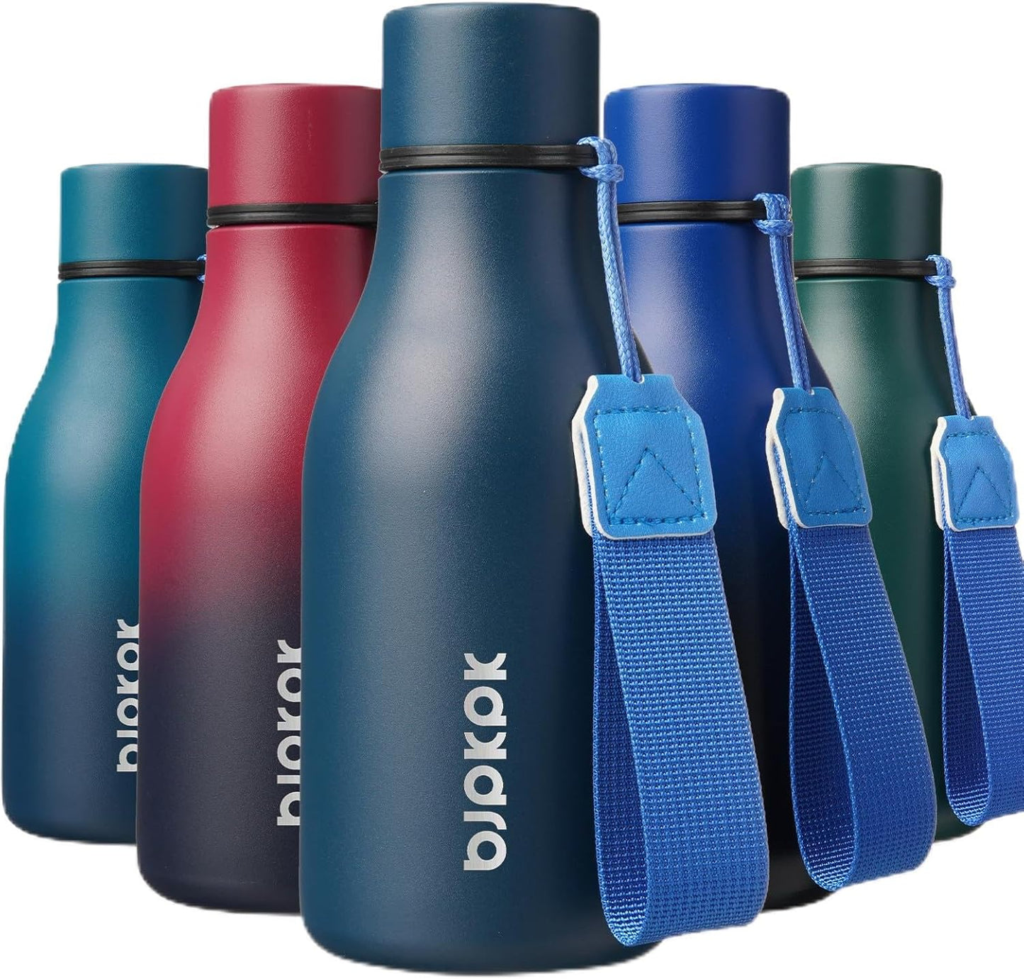 BJPKPK Insulated Water Bottles, 12oz Stainless Steel Metal Water Bottle with Strap, BPA Free Leak Proof Thermos, Mugs, Flasks, Reusable Water Bottle for Sports & Travel, Navy Blue