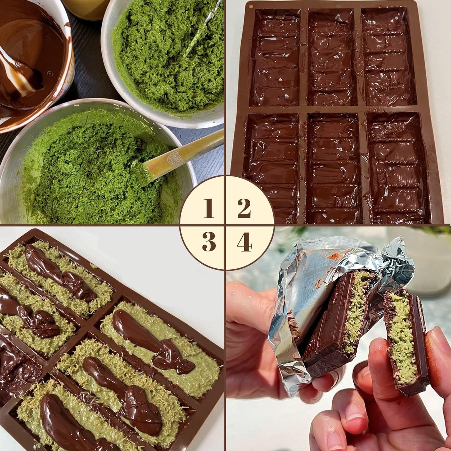 2 Pack Chocolate Bar Mold Deep for Stuffed Bar, Non-Stick Thick Chocolate Molds, Silicone Chocolate Candy Molds for Knafeh Pistachio Chocolate Bar, Candy, DIY Handmade Gifts (2 Pcs Diamond)