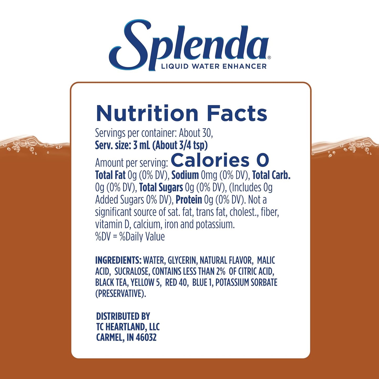 SPLENDA Liquid Water Enhancer Drops, Sugar Free, Zero Calorie, Natural Flavor, Concentrated Drink Mix, 3.11 Fl Oz Each Bottle (Sweet Tea, 1 Pack)