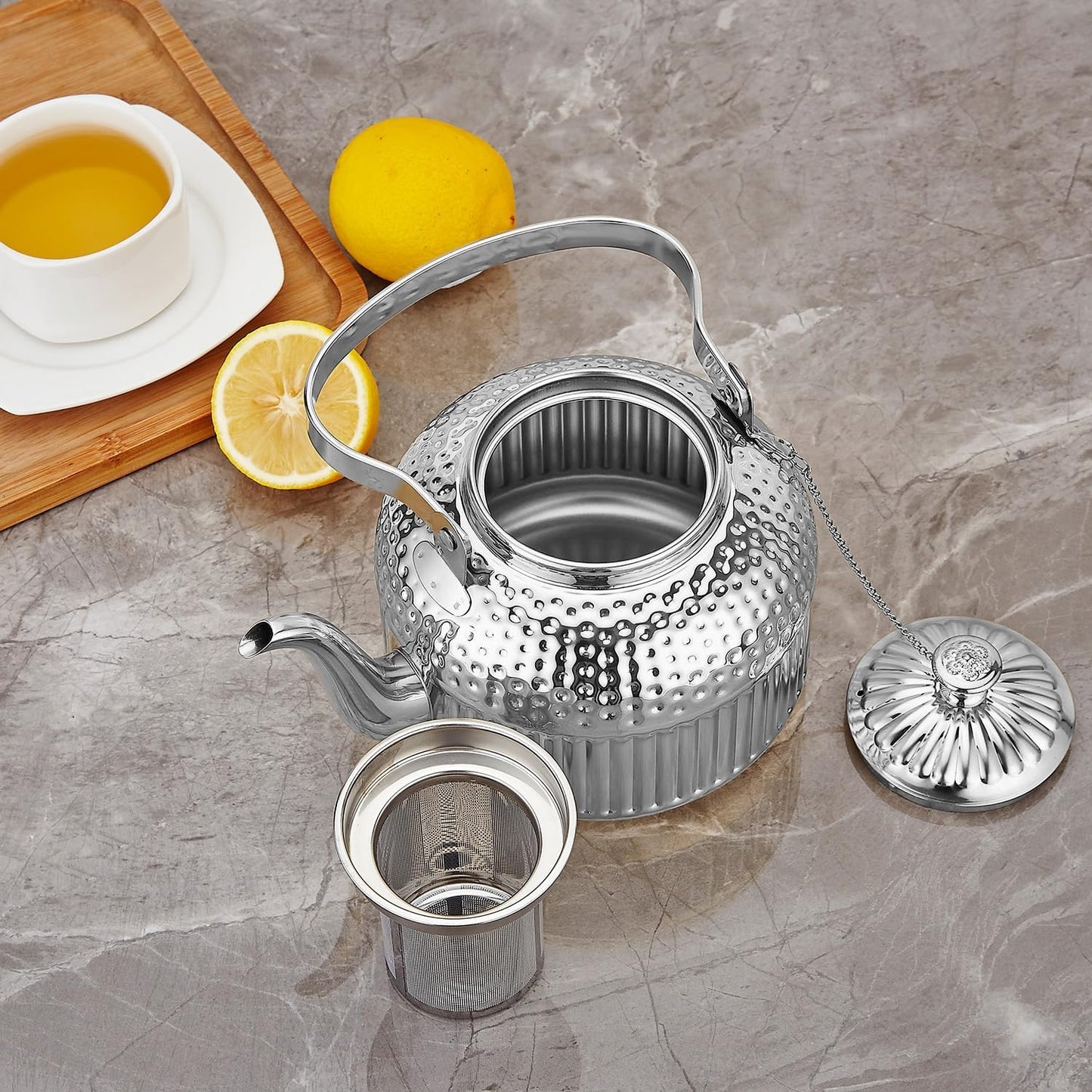 SANQIAHOME Antique 1.5L (50Oz) Stainless Steel Teapot with Infuser Silver