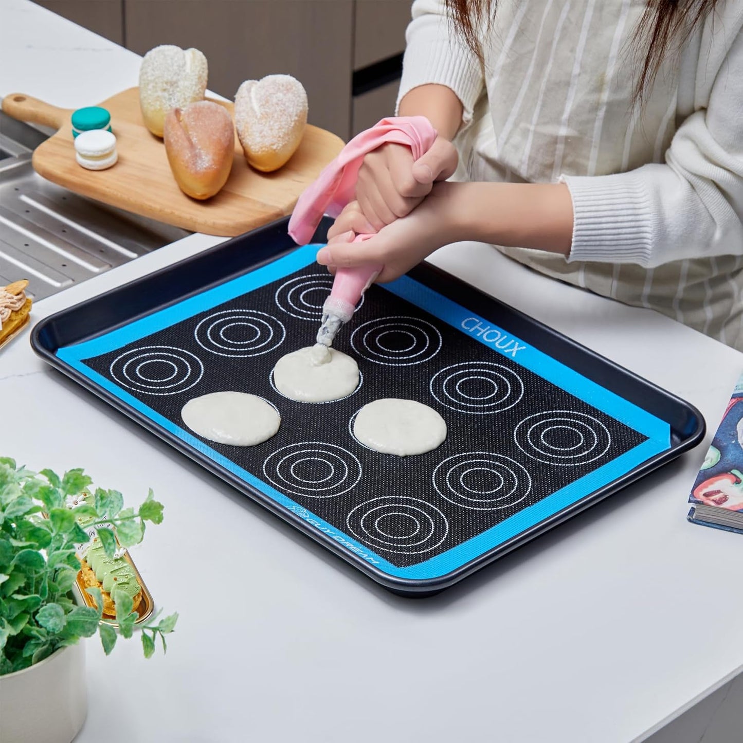 2PCs GUY DREAM Perforated Silicone Baking Mat 11-4/5" x 15-3/4" - 1 Piece Choux Mat for Baking Cookie- Steaming Mesh For Half Size Cooking Sheet - Non-Stick Reusable Oven Liner
