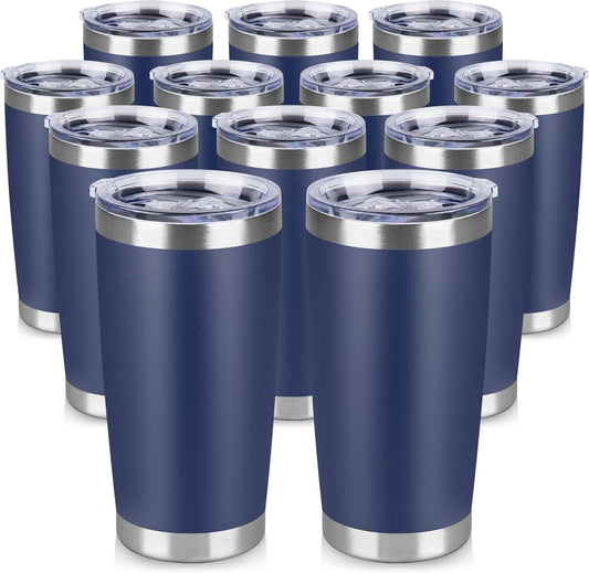 20 oz Tumbler Stainless Steel Tumblers Bulk with Lid Double Wall Insulated Coffee Tumbler Cups for Hot & Cold Drinks Powder Coated Travel Coffee Tumbler Mug Metal (Navy Blue, 12 pack)