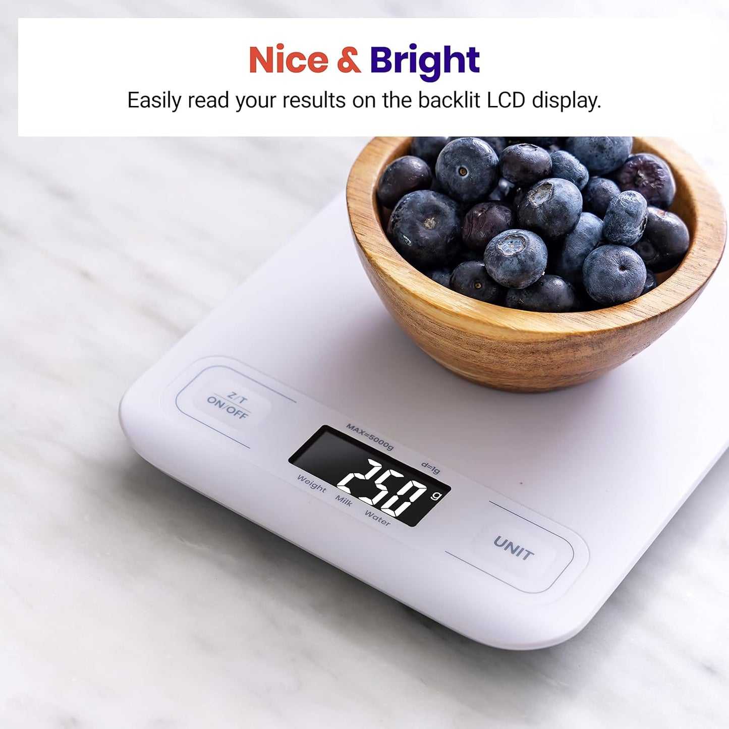 Etekcity Food Kitchen Scale, Digital Grams and Ounces for Weight Loss, Baking, Cooking, Keto and Meal Prep, LCD Display, Medium, White