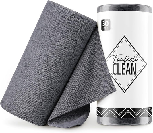 Fantasticlean Microfiber Cleaning Cloth Roll -30 Pack, Tear Away Microfiber Towels, 12" x 12", Reusable, Washable, Scratch Free, Ultra Absorbent for Car, Home Supplies (DimGray)