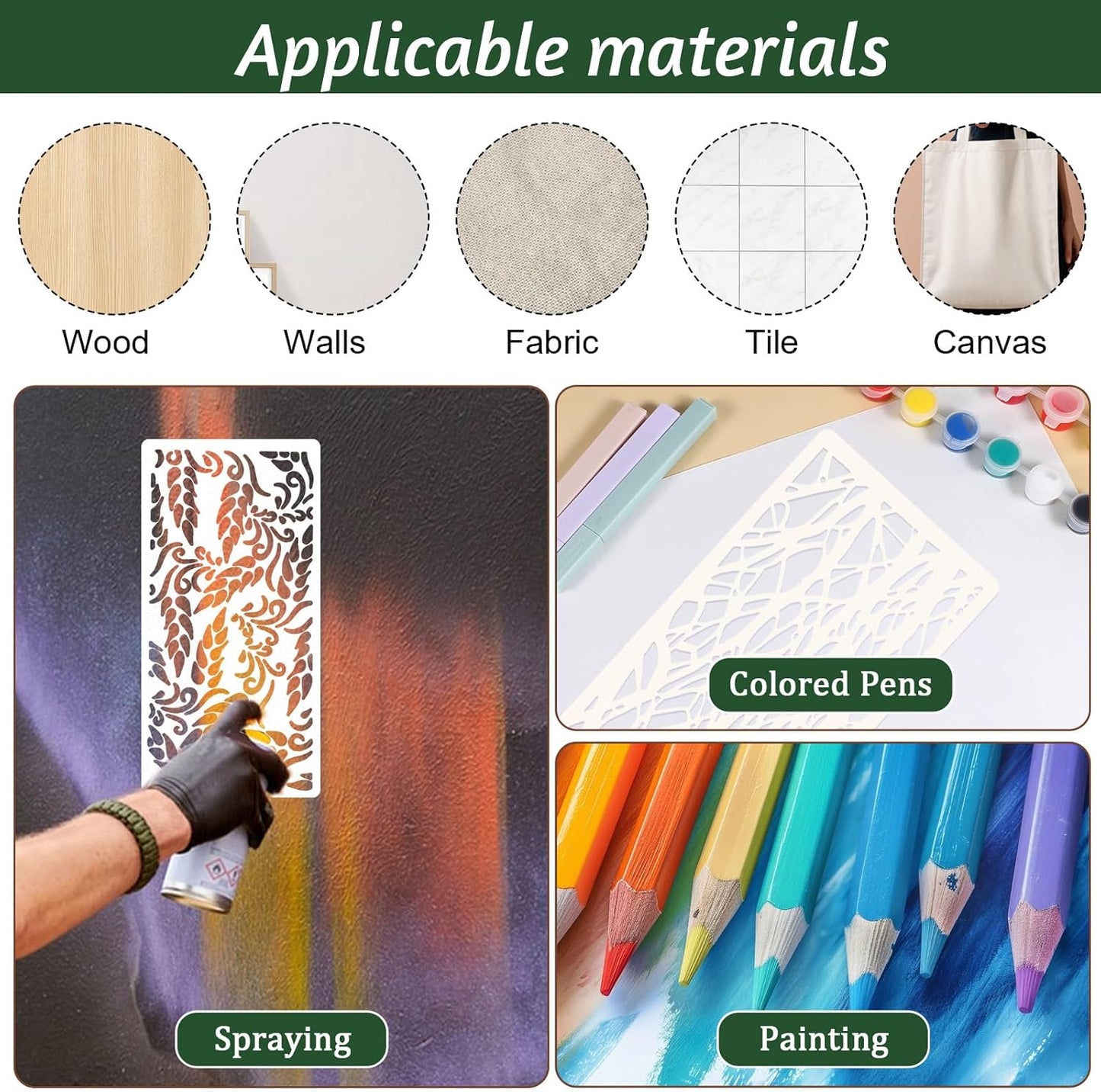 18Pcs Stencils for Crafts Painting, Reusable Cake Stencils Decorating Texture Stencil Background Stencil Leaf Floral Tree Templates for Painting on Wood Furniture Card Canvas Paper Scrapbook