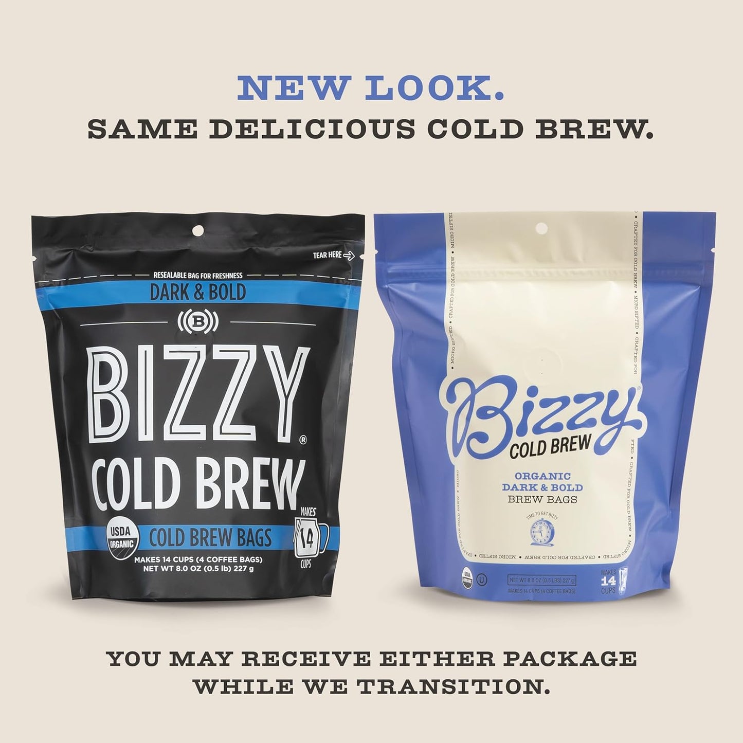 Bizzy Organic Cold Brew Coffee | Dark & Bold Blend | Coarse Ground Coffee | Dark Roast | Micro Sifted | Specialty Grade | 100% Arabica | Brew Bags | 4 Count | Makes 14 Cups