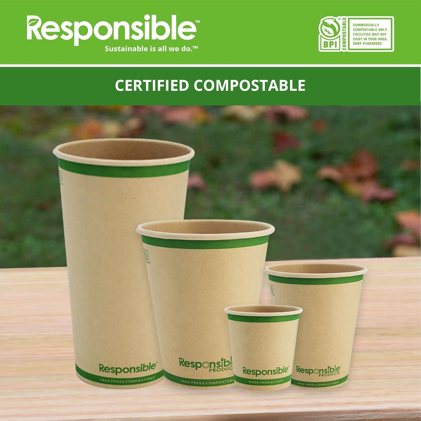Certified Compostable 6 oz Paper Cups, Cold ＆ Hot Coffee Cups, Disposable Paper Cups, Extra Strength Disposable Cups, Made without PFAS (50 count)