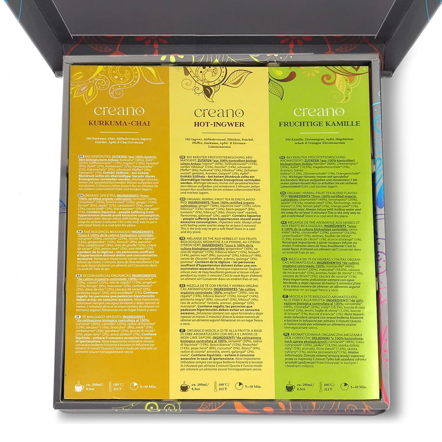 Creano Organic Herbal Tea Gift Set - 45 Organic Tea Bags in 9 Different Varieties - 90 g - Novelty 2023