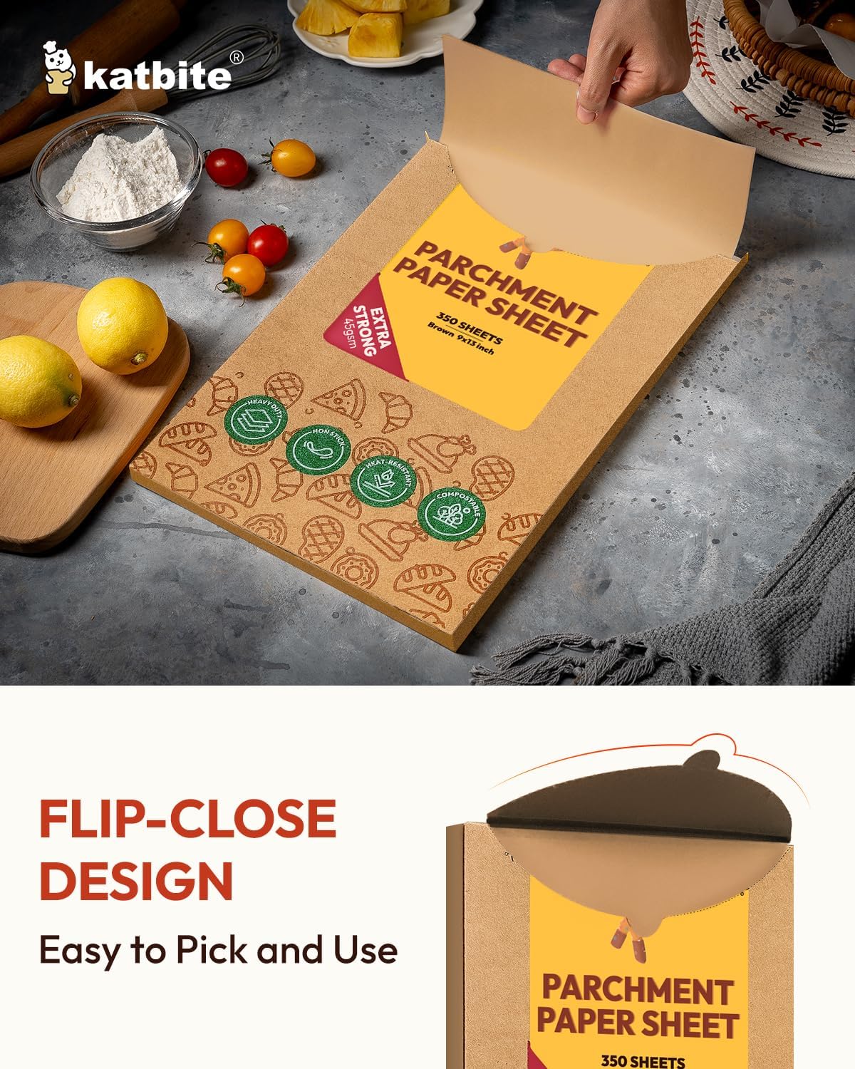 Katbite 350Pcs 9x13 In Parchment Paper Sheets, Heavy Duty Unbleached Baking Paper, Non-stick & Oil Proof for Oven, Air Fryer, Grilling, Steaming and Cooking Bread