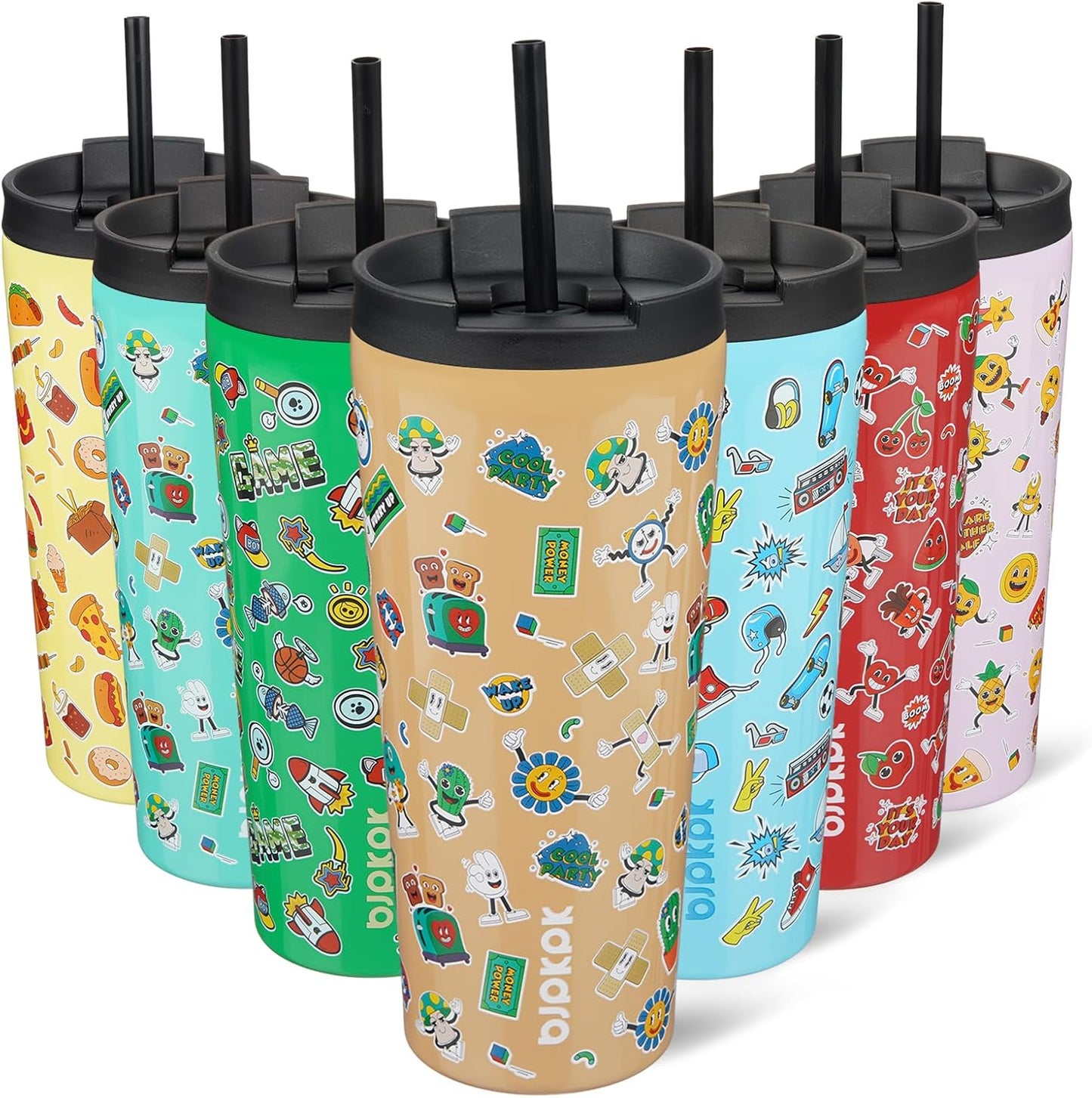 BJPKPK 22oz Tumbler With lid And Straw Stainless Steel Travel Coffee Mug Insulated Tumblers Cups,Spring Party Brown