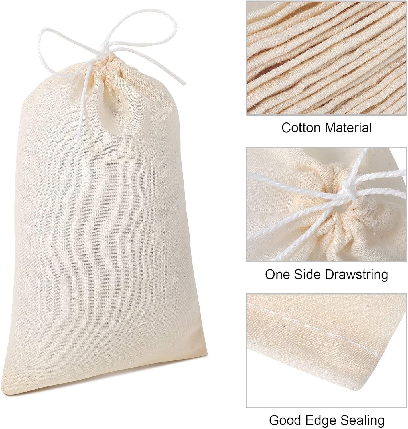 Boao 50 Pcs Cheese Cloth Tea Bags 4 x 6 Inch for Straining Reusable Tea Filter Loose Empty Soup Spice Bags for Cooking Cold Brew Coffee Muslin Strainer