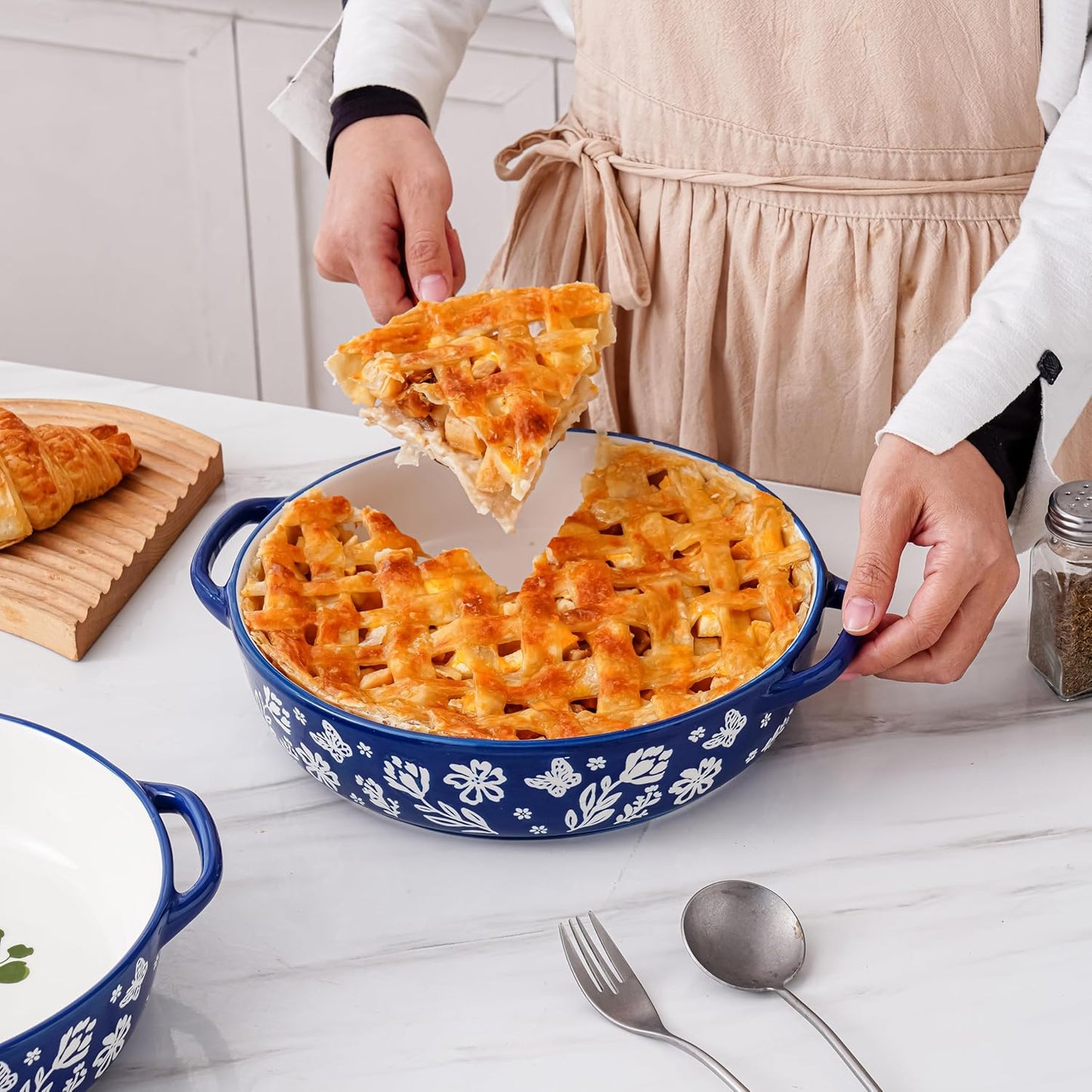 Wisenvoy Pie Pan Ceramic Pie Dish 9.8 Inches Pie Plate Porcelain Deep Dish Pie Pan Non-Stick Pie Pans