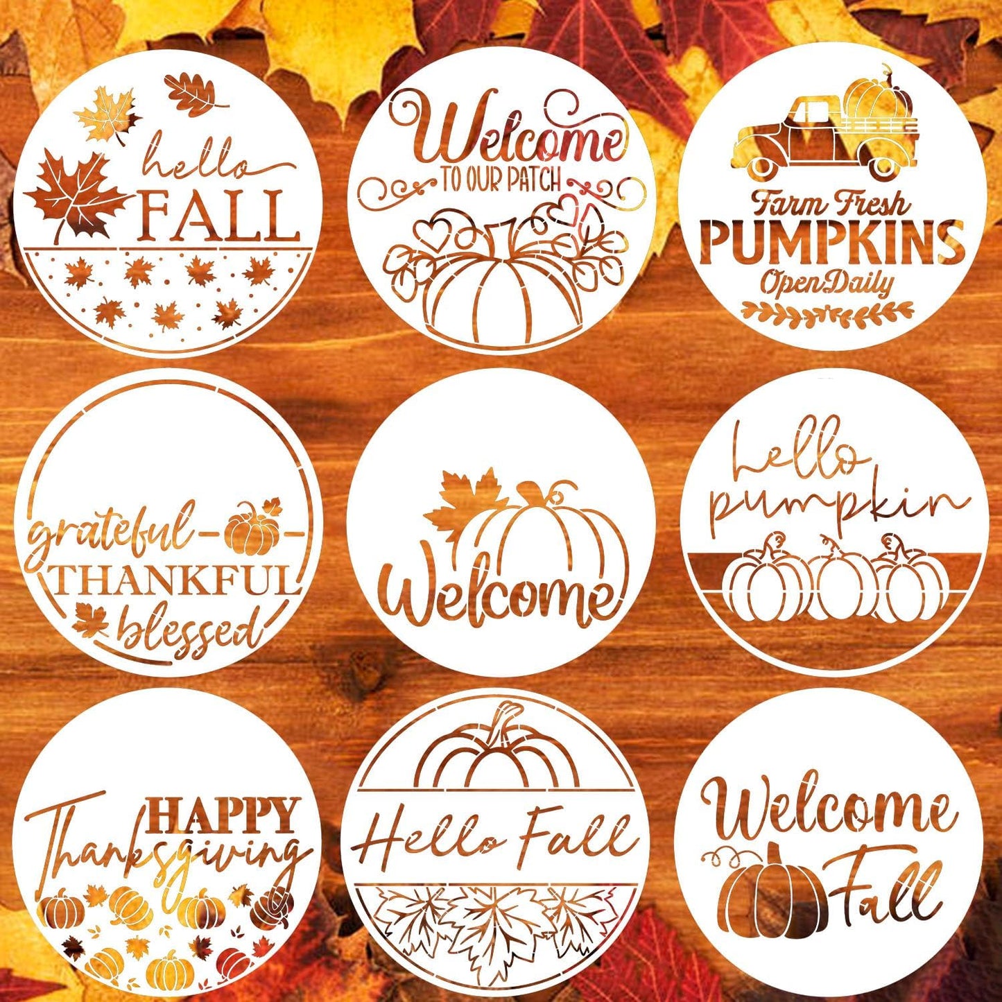 Fall Stencils for Painting on Wood 12” Happy Thanksgiving Stencil Hello Pumpkin Autumn Stencils for Painting on Porch Wall Fabric Wreath