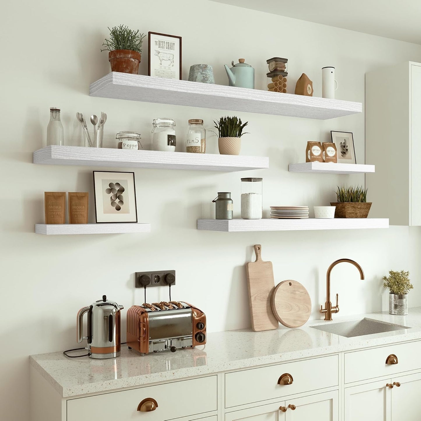 Vivelove 10 inches Deep Floating Shelves 36 inch Long, Wall Shelves Heavy Duty 70 lbs for Bedroom, Bathroom, Living Room, Kitchen, Office, Modern Shelf Home Decor with Invisible Bracket, White