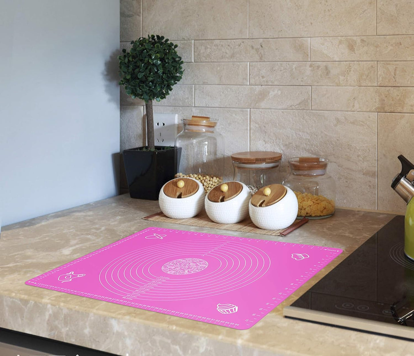 Silicone Baking Mat for Rolling Pastry Dough with Measurements, 25.6 x 17.7 BPA Free Non stick and Non Slip Pink Table Sheet Baking Supplies for Bake Pizza Cake