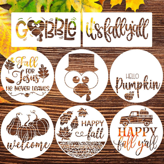 SUNVERSE Fall Stencils for Painting 12” Round Fall Stencil Hello Pumpkin Stencils Autumn Templates Thanksgiving Stencils for Wood Door Sign Porch Hanger Fall Wreath