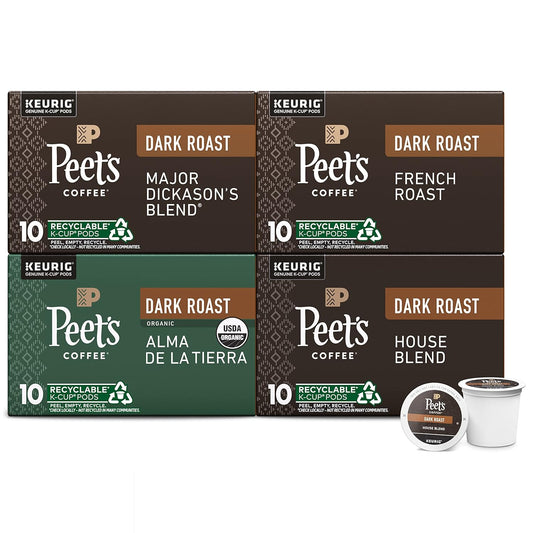 Peet's Coffee, Keurig K-Cup Pods Dark Roast Variety Pack - Major Dickason's Blend, French Roast, Organic Alma De La Tierra, House Blend, 40 Count (4 Boxes of 10 K-Cup Pods)