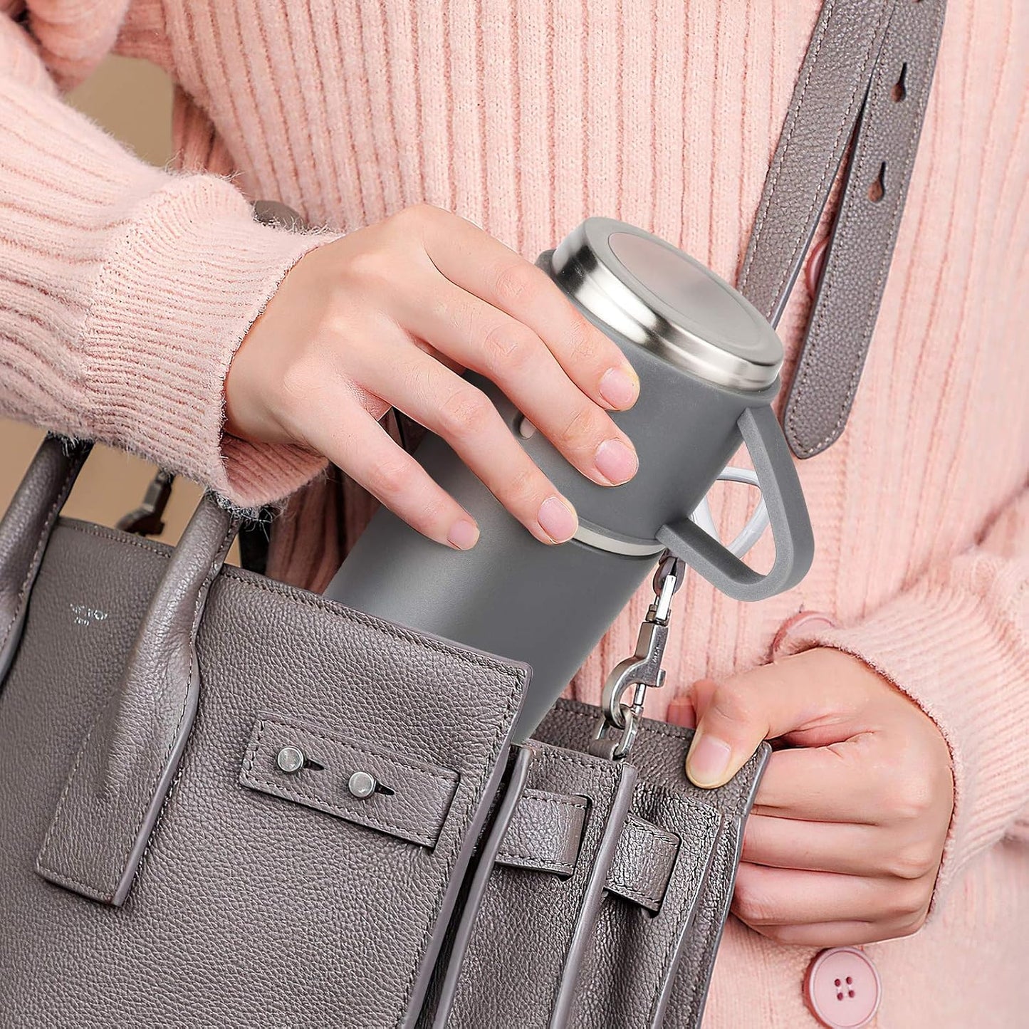 Stainless Steel Thermo 500ml/16.9oz Vacuum Insulated Bottle with Cup for Coffee Hot drink and Cold drink water flask.(Gray,Set)