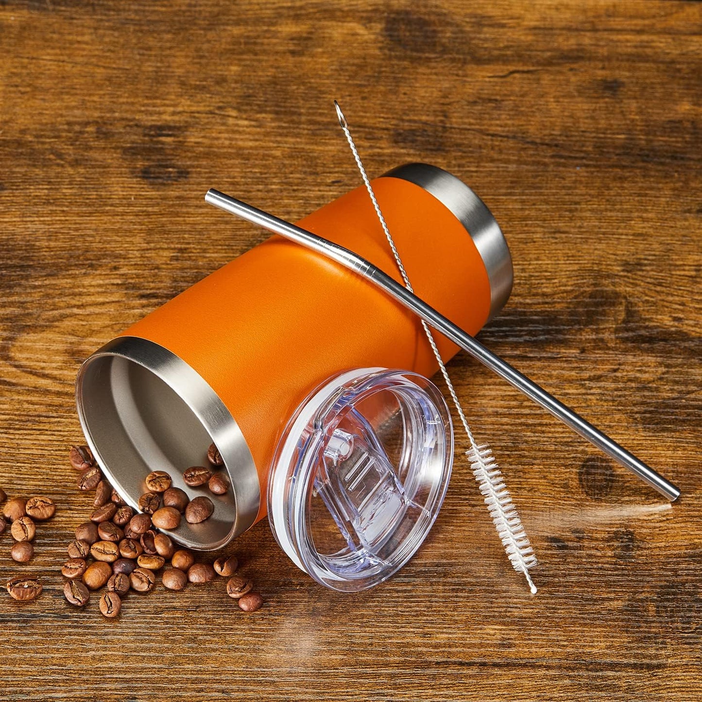 COMOOO 20oz Double Wall Vacuum Insulated Travel Mug Bulk Stainless Steel Tumbler with Lid and Straw Durable Powder Coated Insulated Coffee Cup for Cold & Hot Drinks (Orange, 12 pack