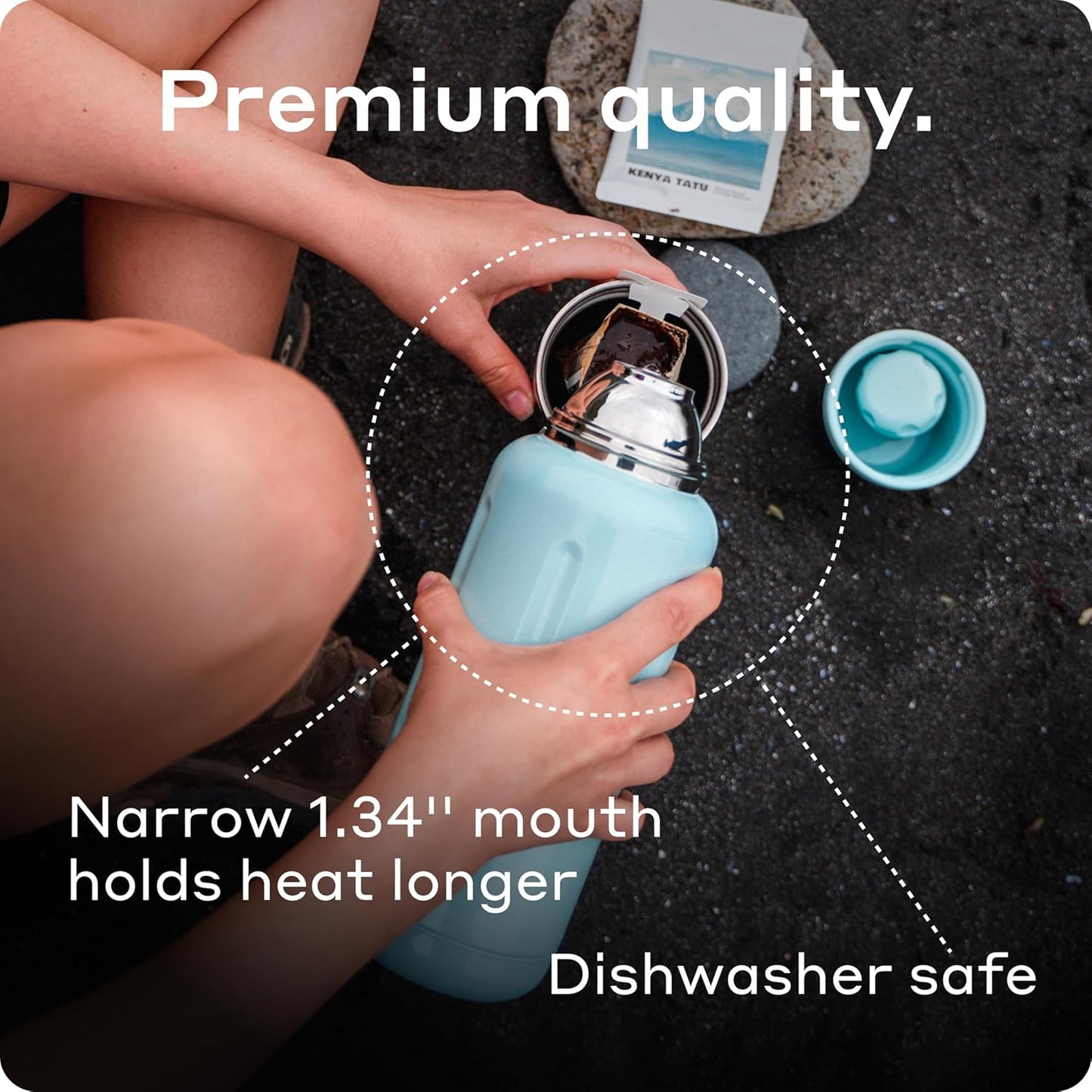 BOBBER 34 oz Stainless Steel Travel Thermos for Hot and Cold Drinks – Dishwasher Safe Metal Water Bottle with Cup Lid – Keeps Hot for 48 Hours – BPA-Free, Vacuum Insulated (Light Blue)