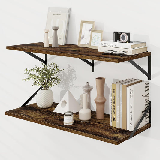 Dreamland Deep Floating Shelves for Wall, Brown Wood Wall Mounted Shelves, Large Floating Shelf 12 * 36 inch Set of 2 for Bookshelf Living Room Bedroom Home Office Bathroom