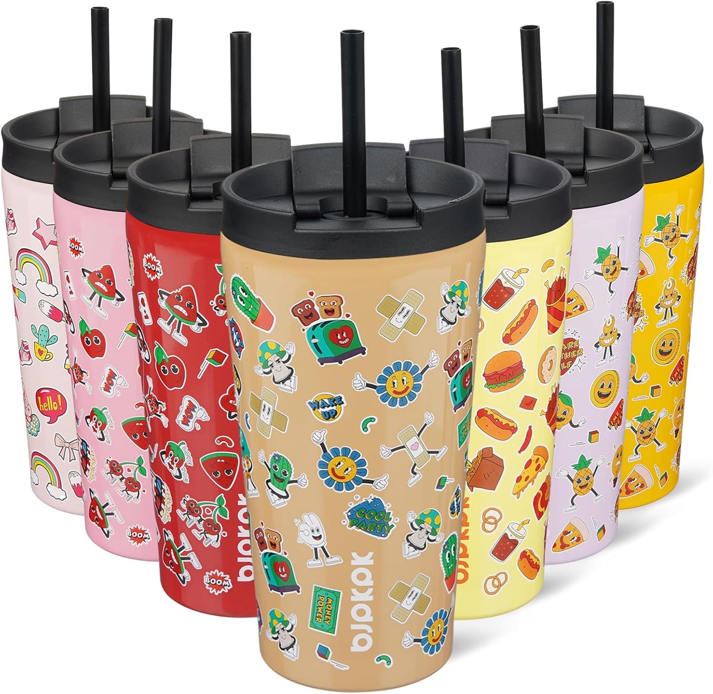 BJPKPK 18oz Tumbler With lid And Straw Stainless Steel Travel Coffee Mug Insulated Tumblers Cups,Spring Party Brown