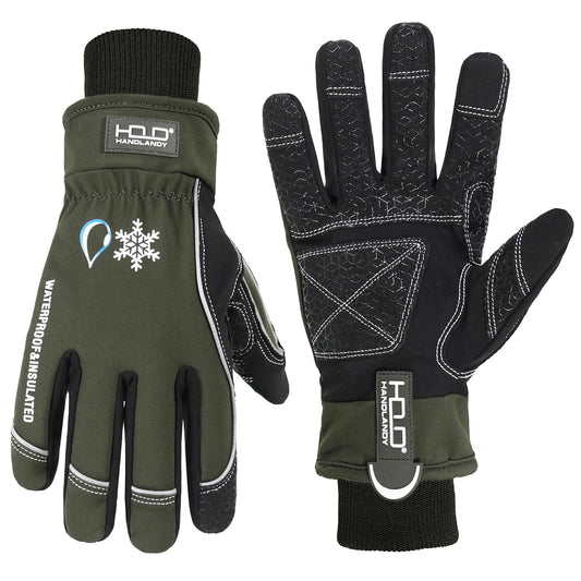 HANDLANDY Winter Insulated Work Gloves, 3M Thinsulate Thermal Water-Resistant Gloves for Men Women Touch Screen, Warm Ski Snowboard Cold Weather Gloves (Army Green, X-Large)