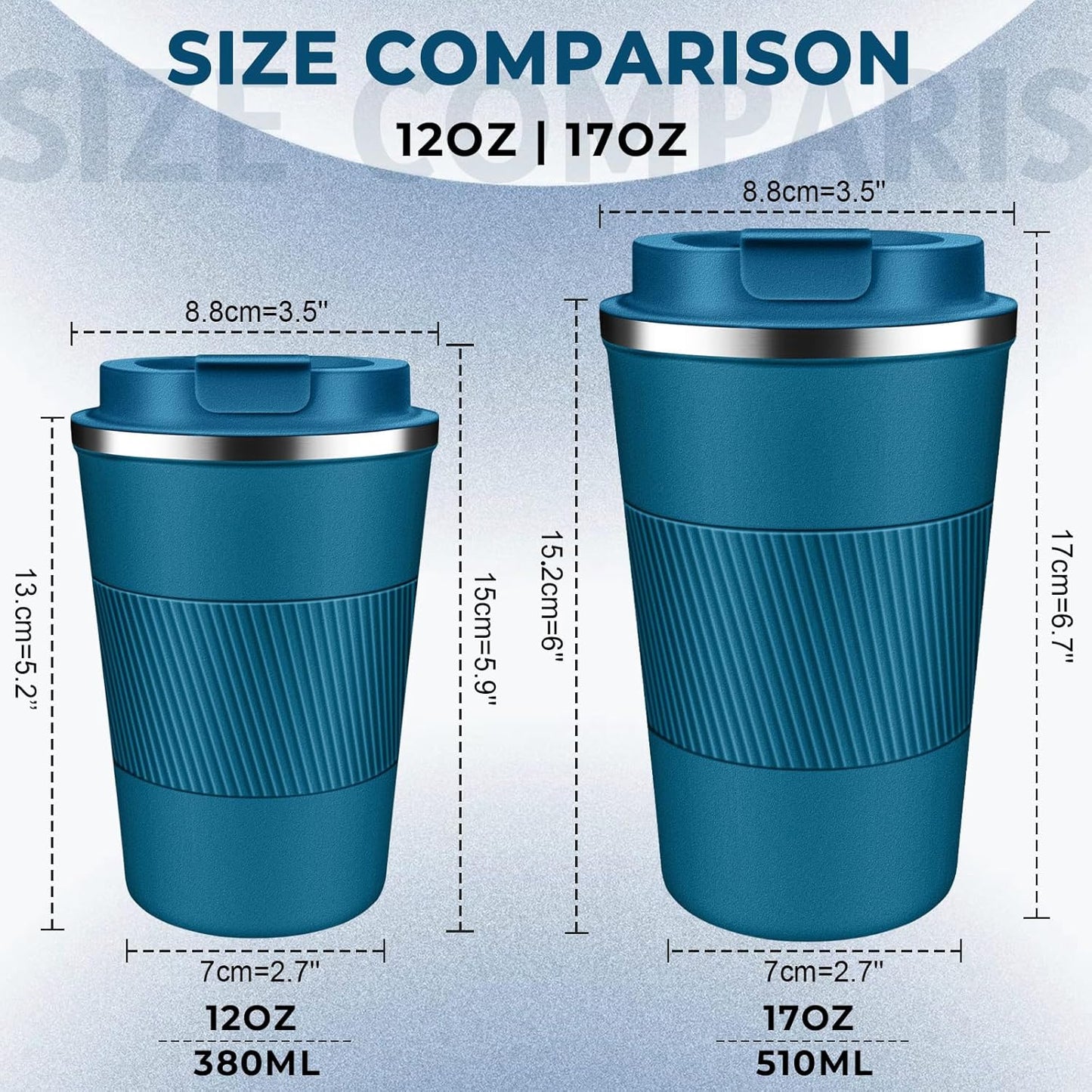 Insulated Coffee Tumbler 17 oz, Stainless Steel Coffee Mug with Lids, Travel Coffee Mug Leak Proof, Double Wall Vacuum Insulated Reusable Coffee Cup, Keep Drinks Hot and Cold (Deep Teal, 17 Ounces)
