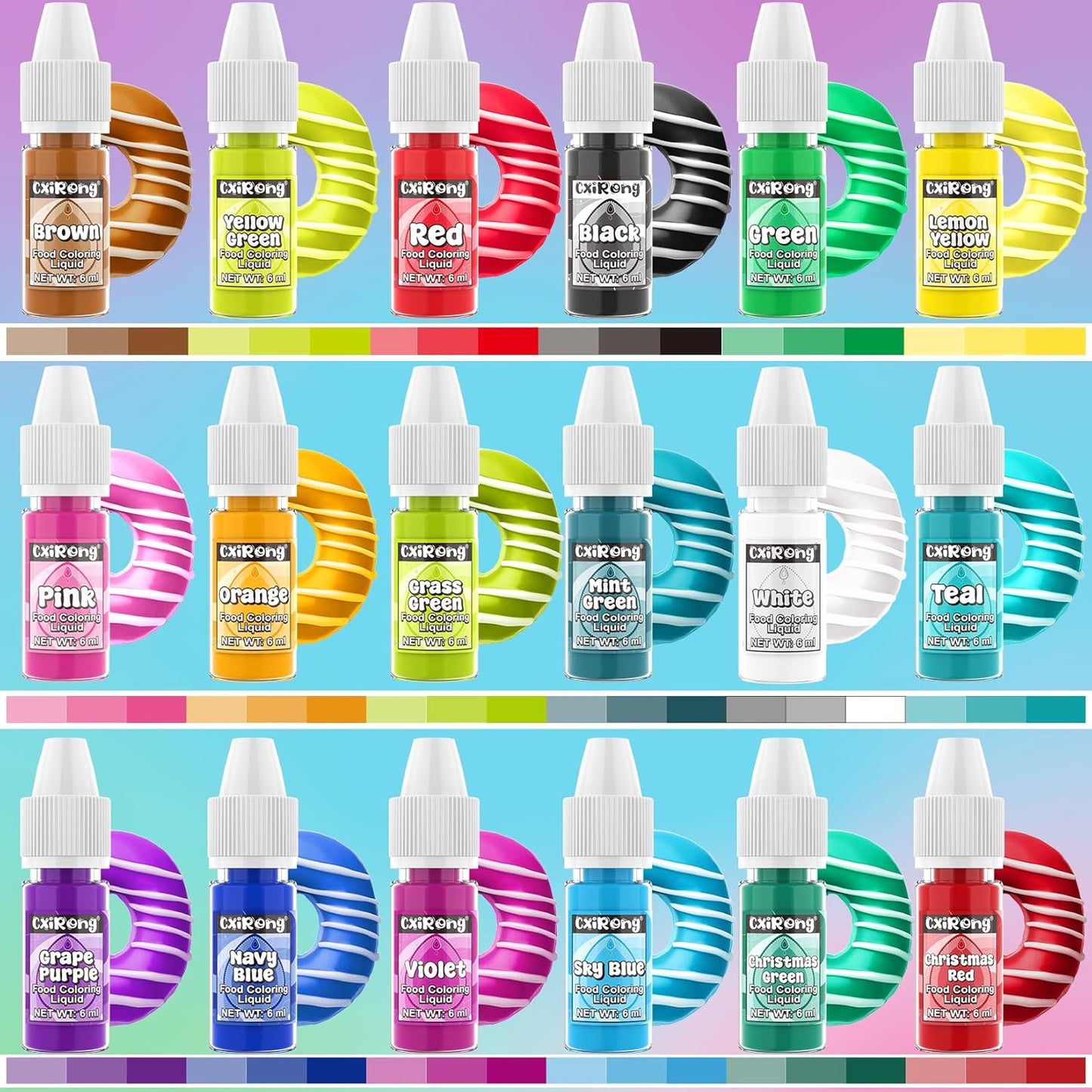 Food Coloring Liquid- 18 Vibrant Colors Food Dye Colorantes Para Reposteria, Highly Concentrated Cake Decorating Food Coloring for Icing, Cake, Baking, Frosting, Easter Egg, Macaron, Slime - 6ml