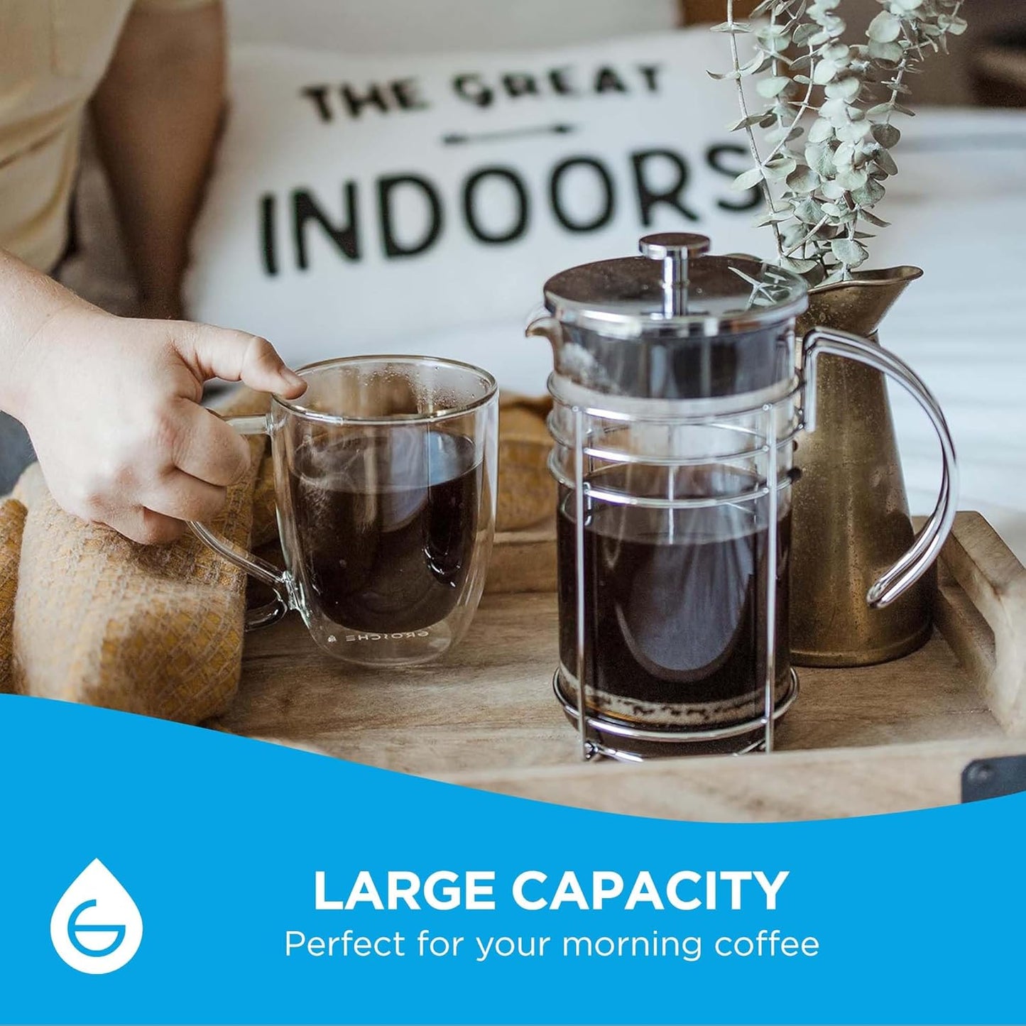 GROSCHE Cyprus 16 fl. oz Double-Wall Glass Mug Set | Espresso, Latte, Tea & More | Hot & Cold Beverages | Stylish & Aesthetic | Dishwasher Safe | Heatproof | Drinking Glassware