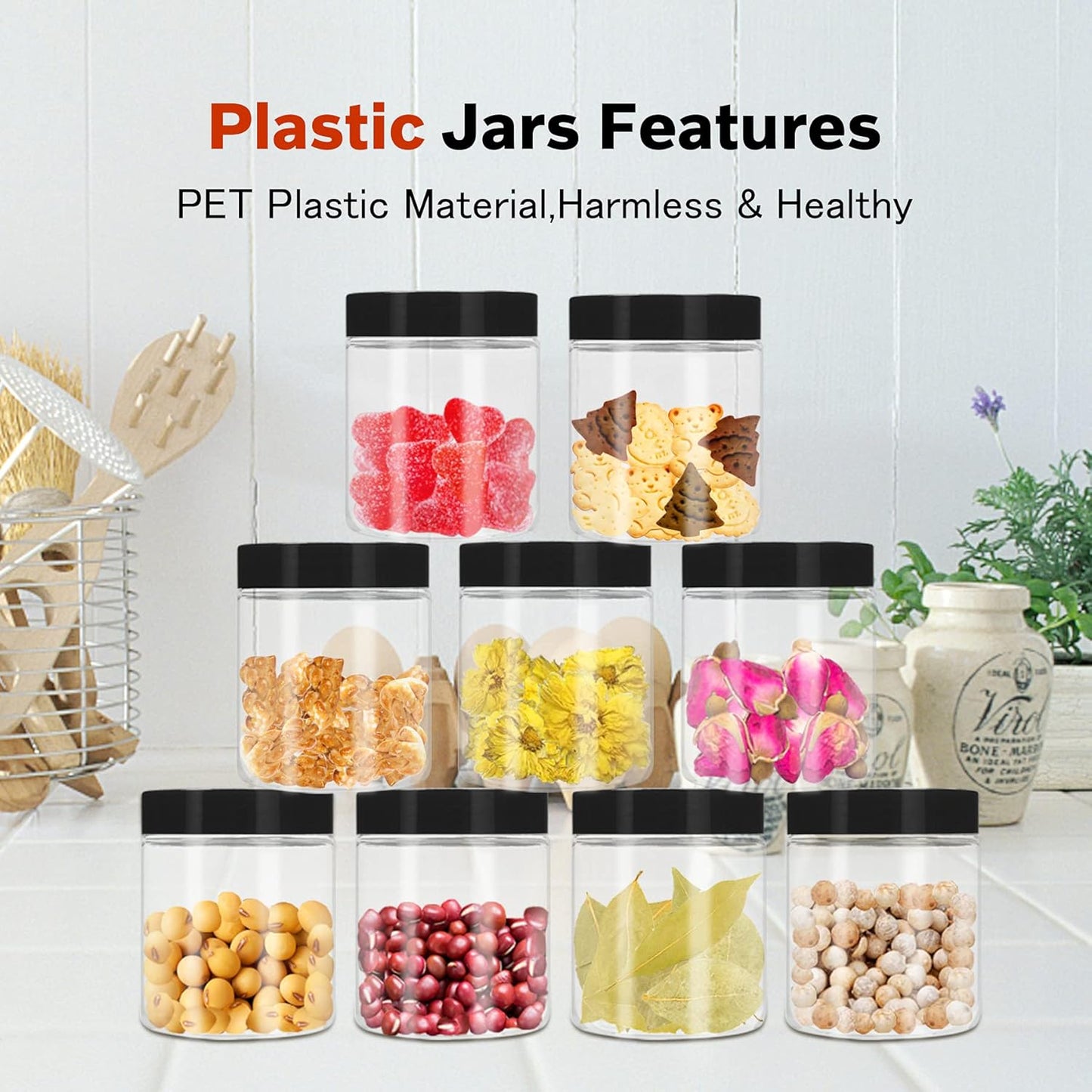 Plastic Jars with Lids 48 Pcs 8 oz & 3.4 oz Clear Plastic Slime Storage Jars Containers with Airtight Black Screw On Lids Cylinder Clear Round Jar Easy Clean Food Grade Durable Jar