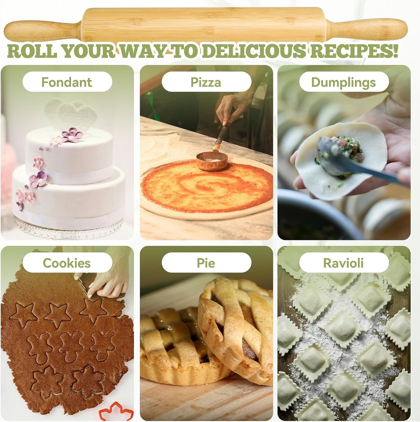 2 Pack（10 inch &17.5 inch） Wooden Rolling Pin for Baking - Long Dough Roller for All Baking Needs