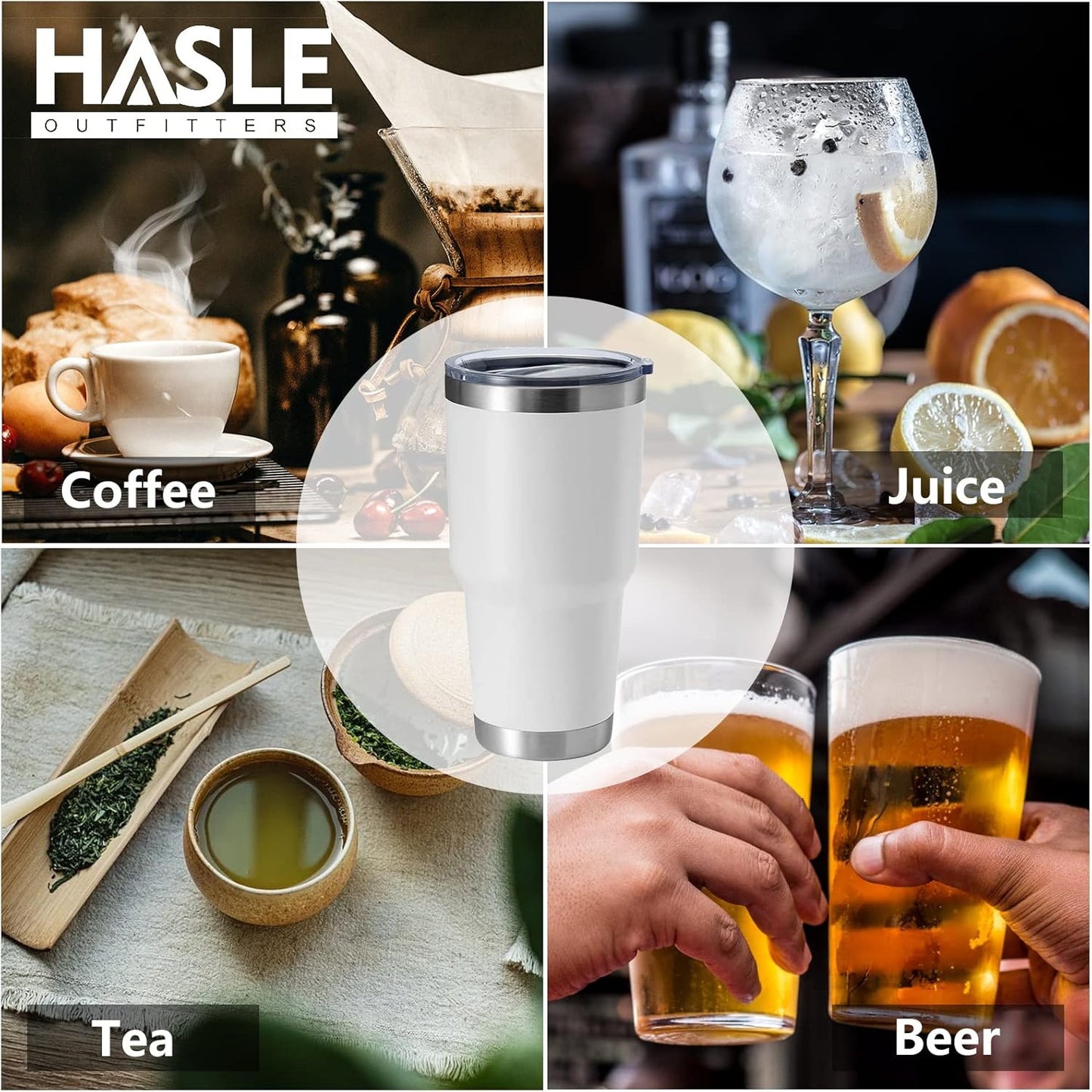 HASLE OUTFITTERS 30oz Stainless Steel Tumbler, Double Wall Vacuum Insulated Travel Mug Tumbler, Durable Insulated Coffee Mug, Gift Box Set (White, 8)