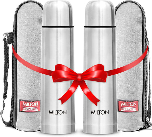 Milton Vacuum Flask for Hot Drink 500 ml (16 oz), Stainless Steel Double Walled Insulated Water Bottle for 24 Hour Hot and Cold Drinks, Leak proof, BPA Free, Thermosteel Flip Lid Set of -2