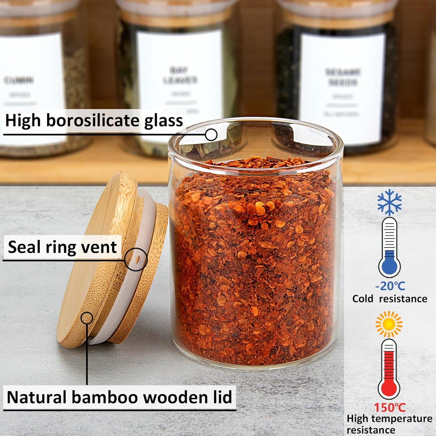 4OZ Glass Spice Jars with Bamboo Lids and 315 Labels, 32 Pcs Clear Food Storage Containers for Kitchen Sugar Salt Coffee Tea Beans