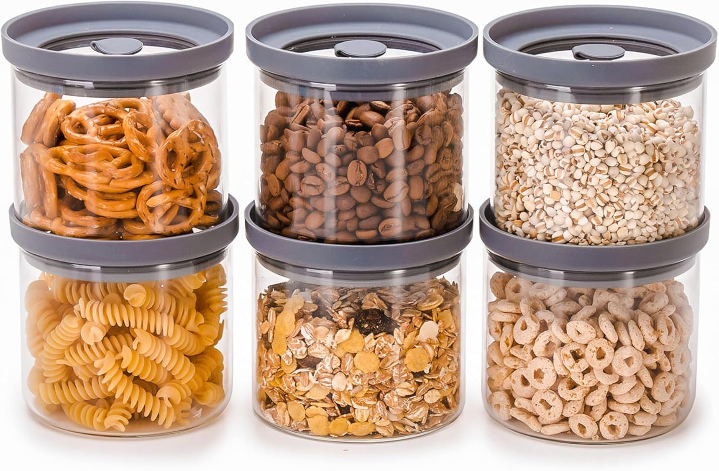 Glass Airtight Canisters with Silicone Lids – BPA-Free Borosilicate Containers for Food Prep, Storage, Wet or Dry Foods, Pasta, Rice, Flour, Tea, Herbs, Snacks – Set of 6 (17.5 oz)
