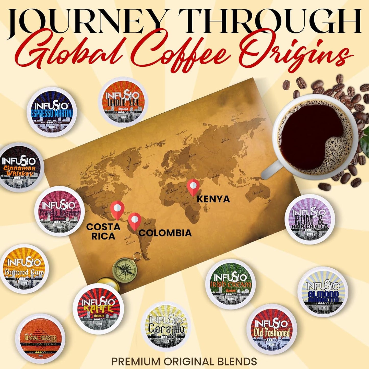 InfuSio Coffee Pods – 96 Count, Bourbon Pecan (Flavored Coffee) Single Serve Coffee Pods for Keurig K Cup® Brewers, Compatible with Keurig 2.0 Brewers