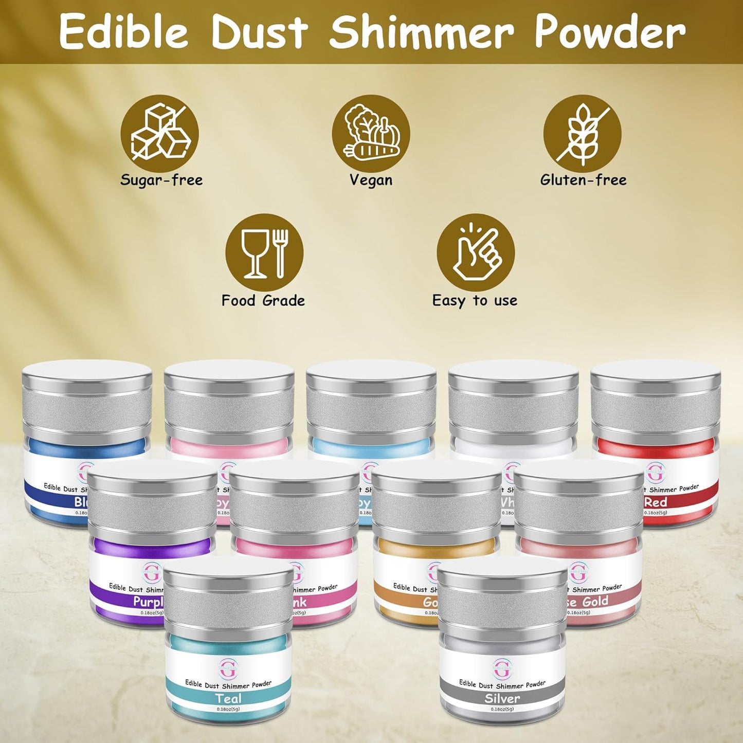 Glitter & Glitz Edible Glitter for Drinks - Premium Drink Glitter Edible Dust for Cocktails, Baking, Brew, Champagne - Luster Dust and Cocktail Glitter - Edible Glitter for Drinks Decoration