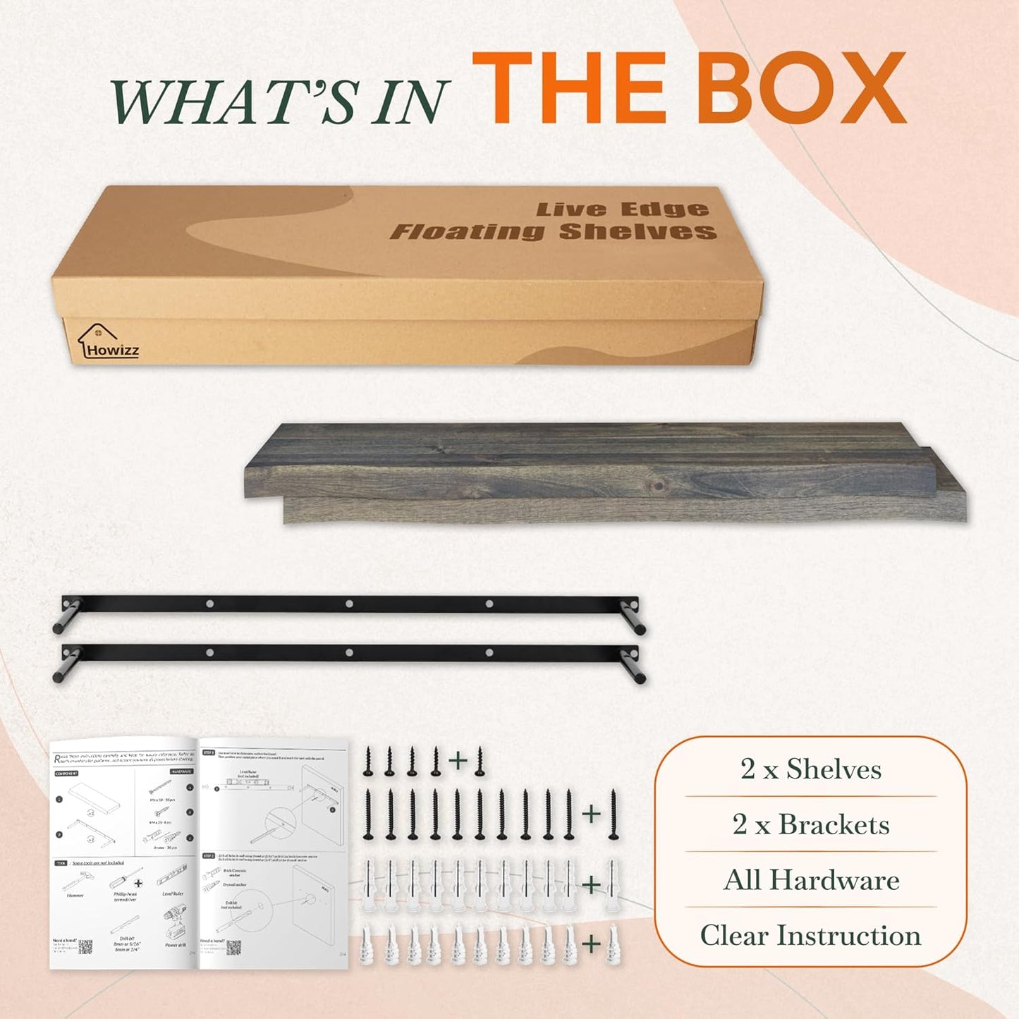 36" Acacia Live Edge Floating Shelves Set of 2 - Wall Mounted Wooden Shelf for Stylish Home Décor - Mocha Color 36x7.5x1.5 Inches