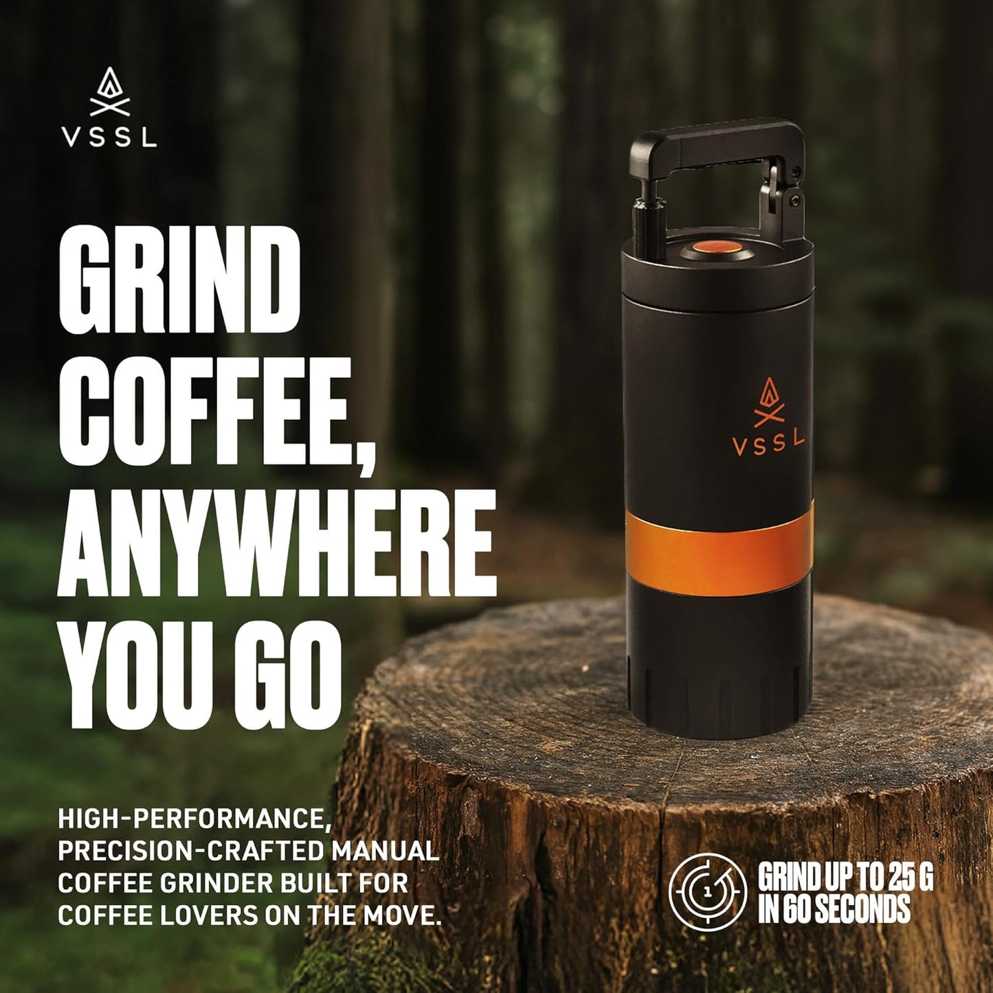 Java G45 Manual Coffee Grinder | Coffee for Camping | Bean Grinder | Travel Pour Over | Stainless Steel Conical Burr | ~ 45 Gram Capacity | Extendable Grind Handle | 50 Grind Settings | Carbon