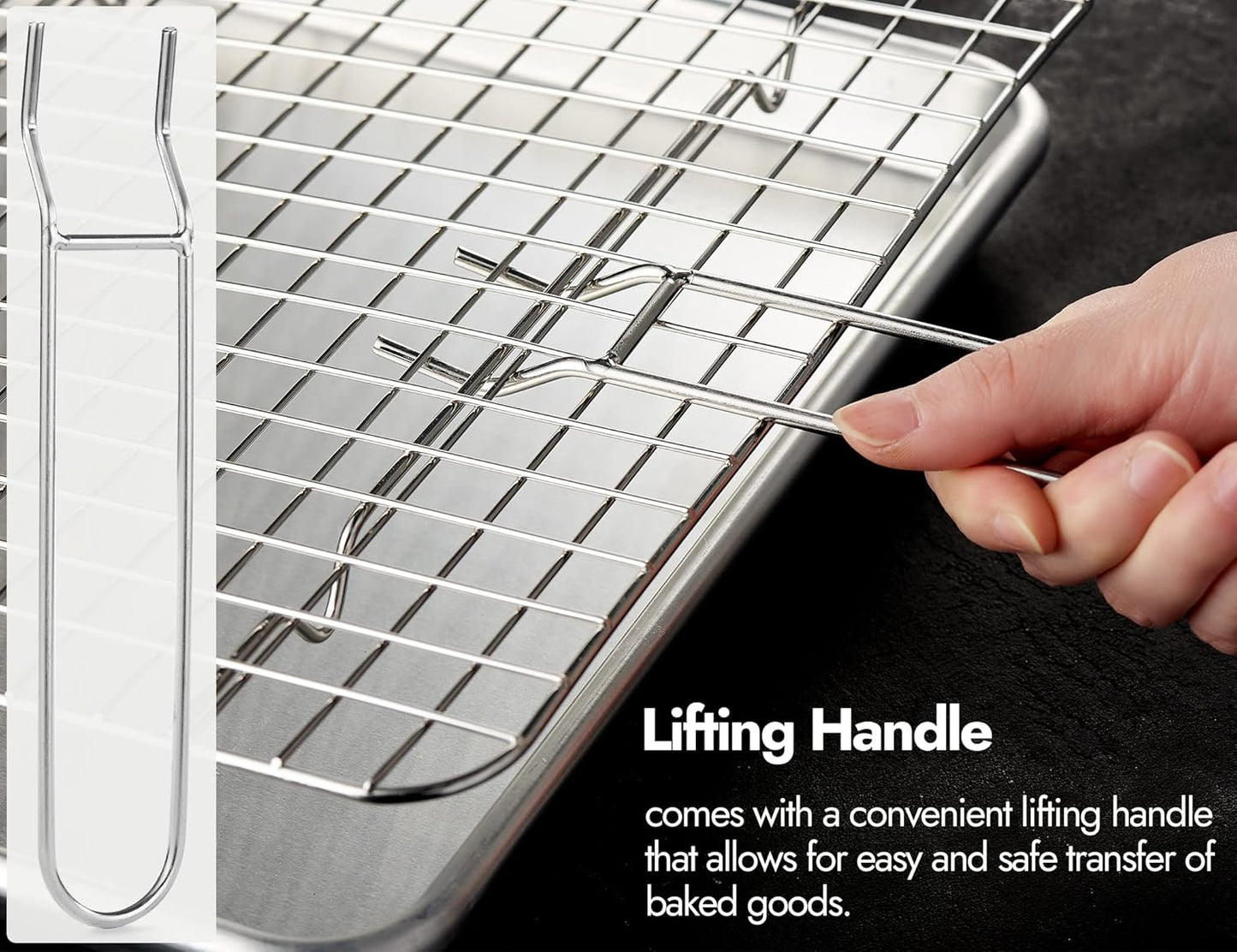 CURTA 2 Pack 16.8" X 24.4" Chef Cooling Rack,NSF Listed 18/8 Stainless Steel Oven Safe Grid Wire Cookie Cooling Racks for Baking & Cooking - Commercial Grade comes with Lifting Handl