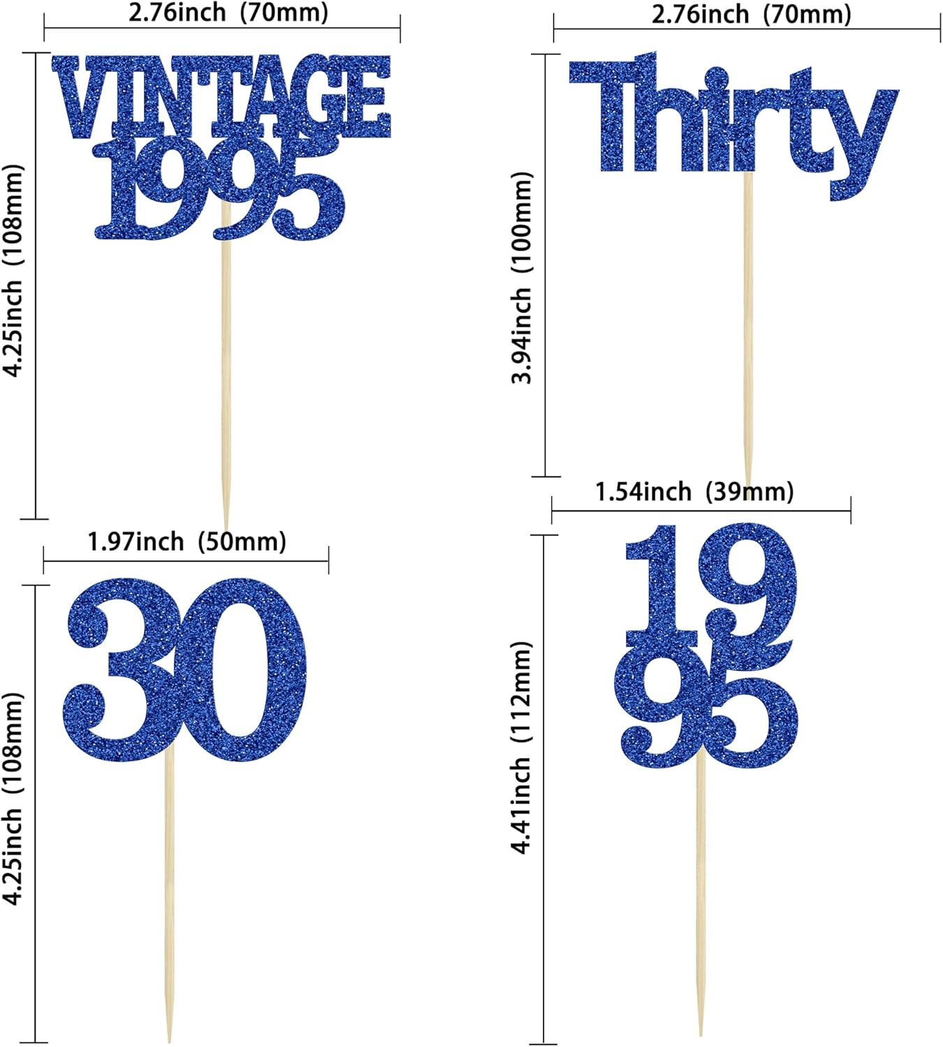 Gyufise 24Pcs Vintage 1995 Cupcake Toppers Cheers to 30 Fabulous Thirty Cupcake Picks Decorations for 30th Birthday Wedding Anniversary Party Supplies Deep Blue