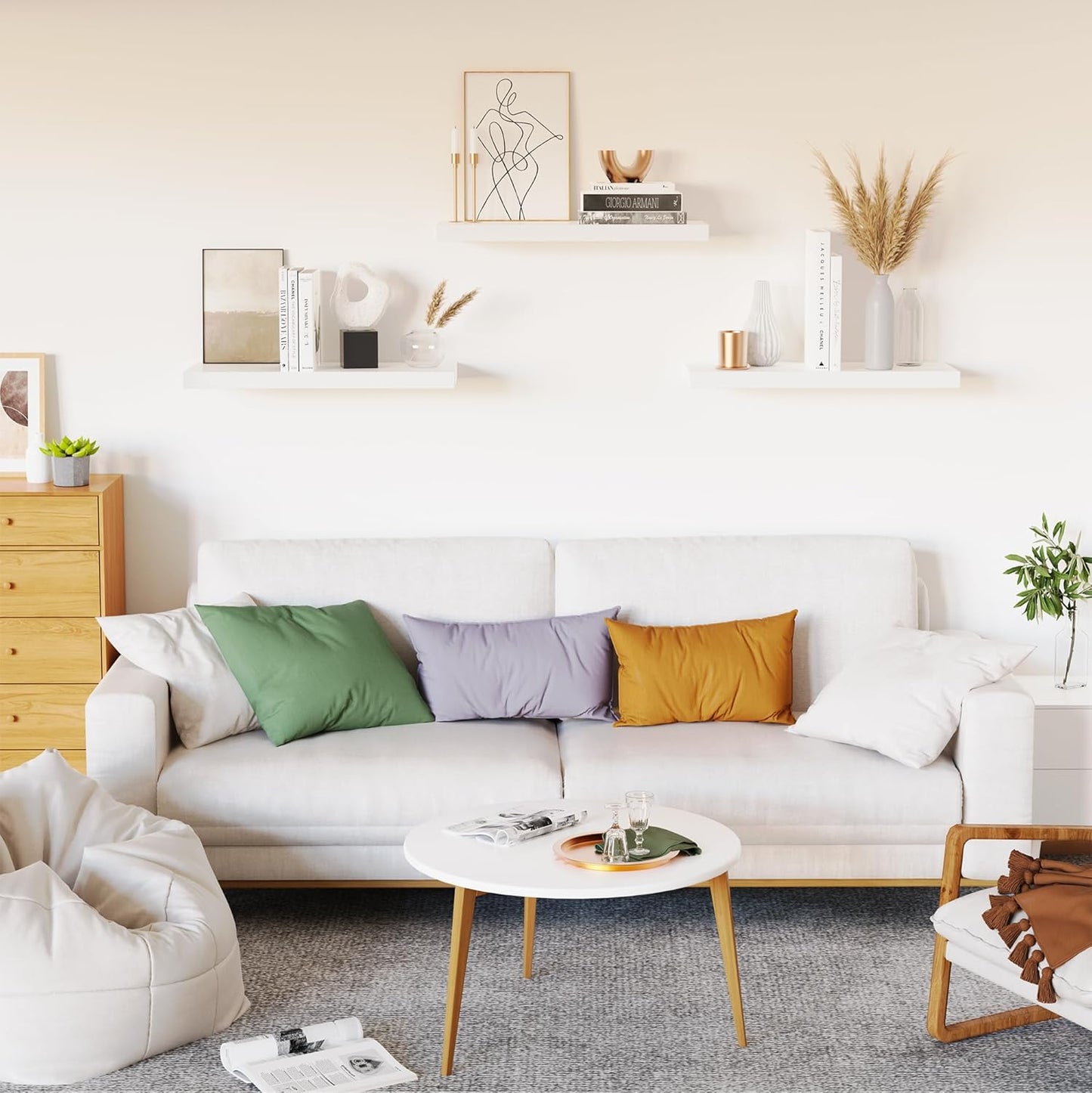 Floating Shelves for Wall, White Wood WallShelf Set of 3, 16" Wall Mounted Floating Shelf for Kitchen, Living Room, Bedroom, Bathroom Storage, Book Shelf for Walls Home Decor, Frame Display