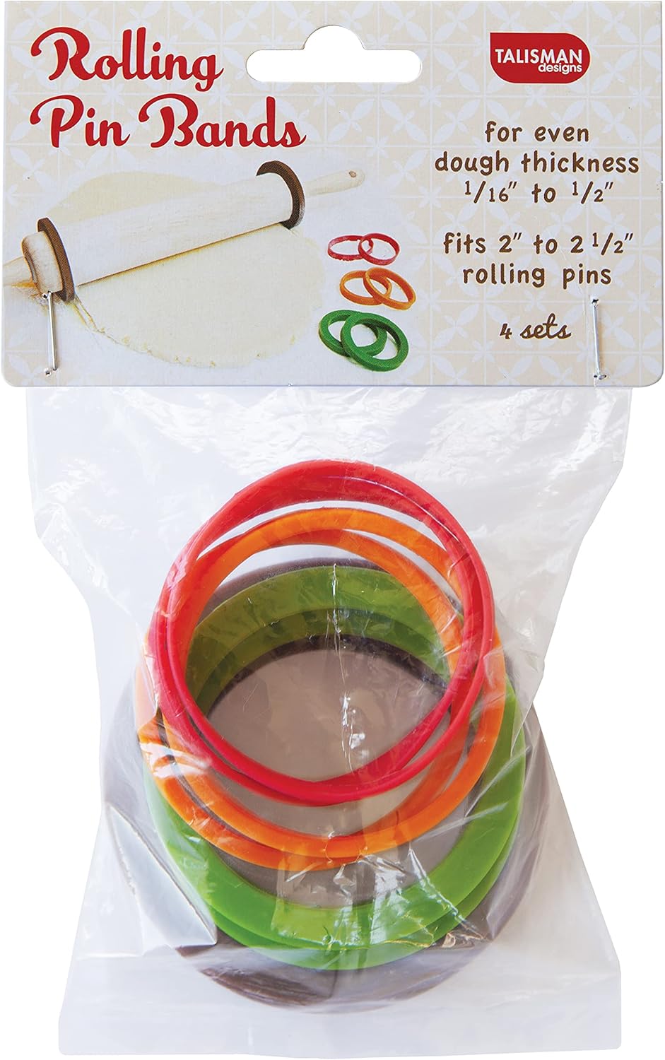 Talisman Designs Silicone Rolling Pin Bands | 8 Piece Set | Ensure Dough Thickness | Baking Accessories | Rolling Pin Thickness Rings