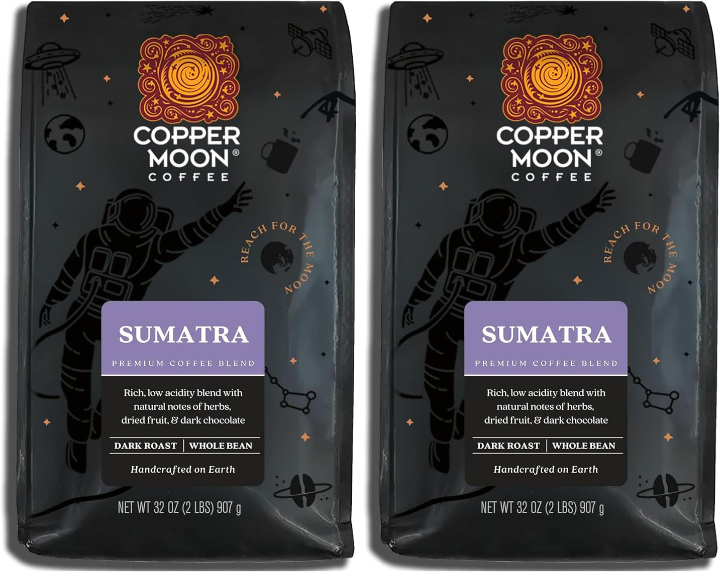 Copper Moon Dark Roast Whole Bean Coffee, Sumatra Blend, 2 Lb (Pack of 2)