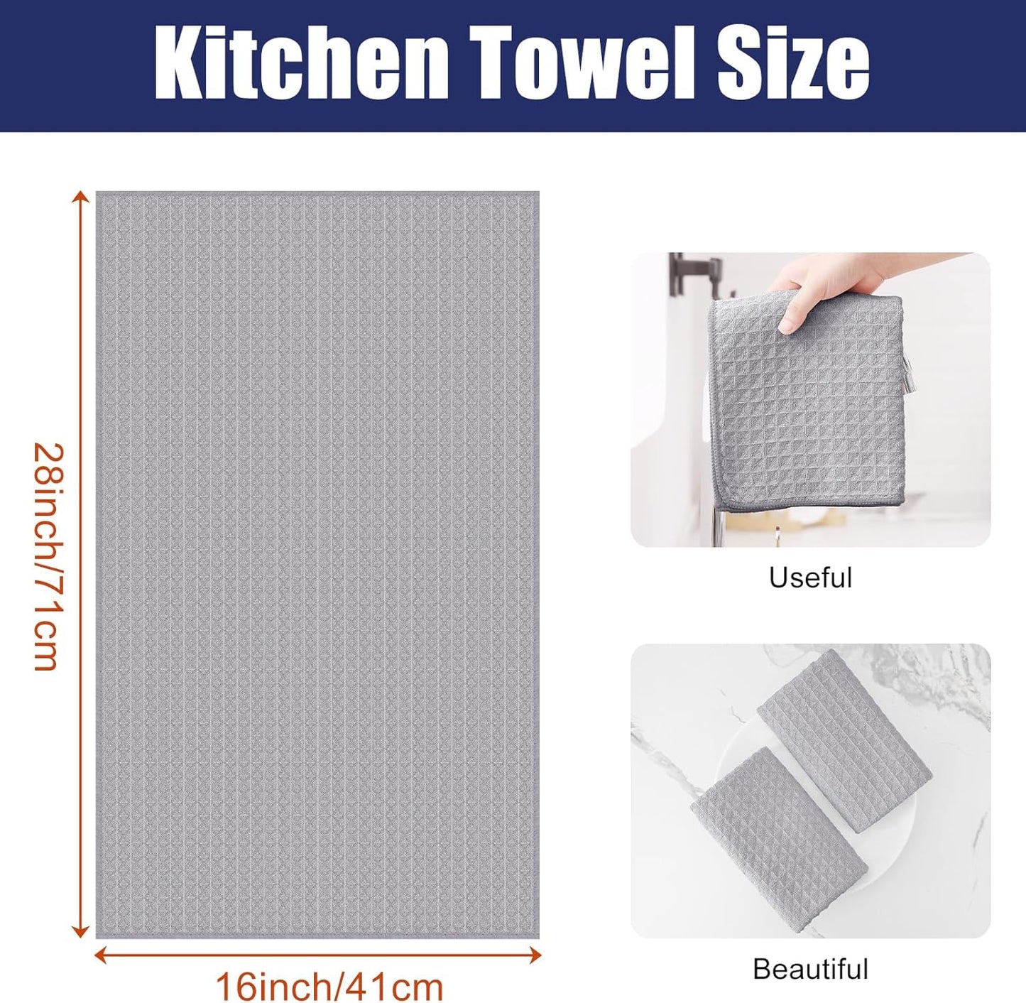 Homaxy Microfiber Waffle Weave Kitchen Towels, 16 x 28 Inch Ultra Absorbent and Solid Color Dish Towels, 4 Pack, Grey