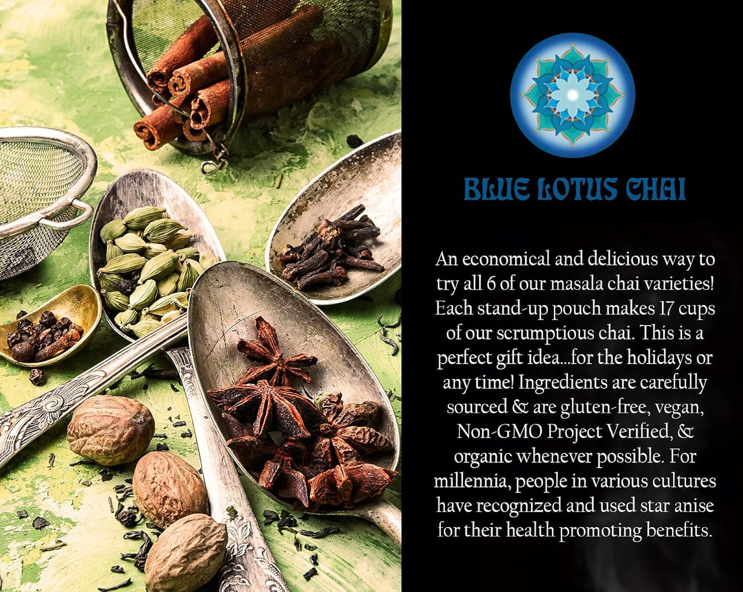 Blue Lotus Chai - Masala Chai Collection - Six Varieties - 0.5 oz each (14.17g)