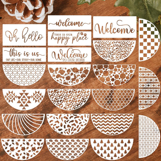 Welcome Stencils for Painting on Wood 12” Welcome Stencil for Door Mat Half Round Stencils for Wood Sign Doormat Fabrics